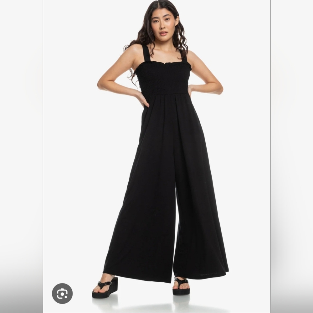 GOOD LUCK GEM WOMEN'S BLACK SMOCKED JUMPSUIT SIZE SMALL